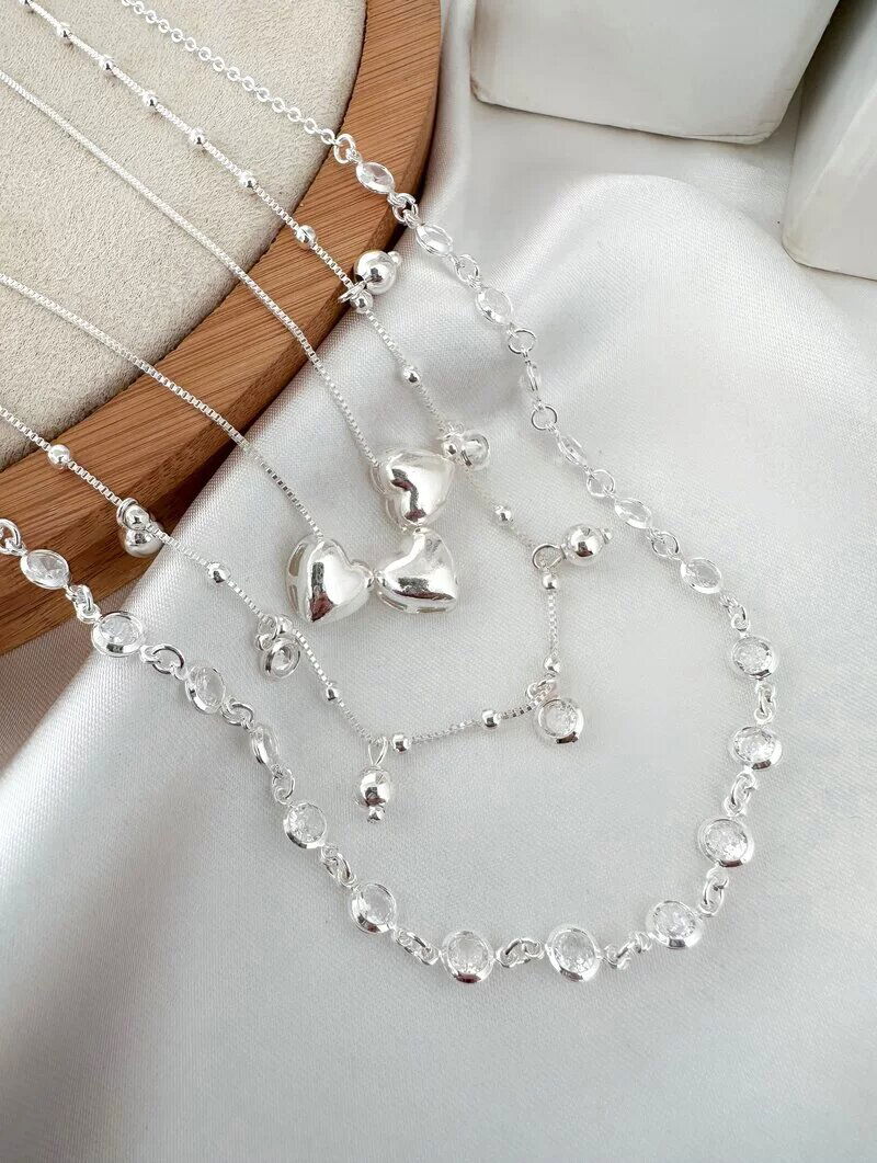 Trio de Joinhas Folheado a Ouro 18k e Prata Corações com Pontos de Luz