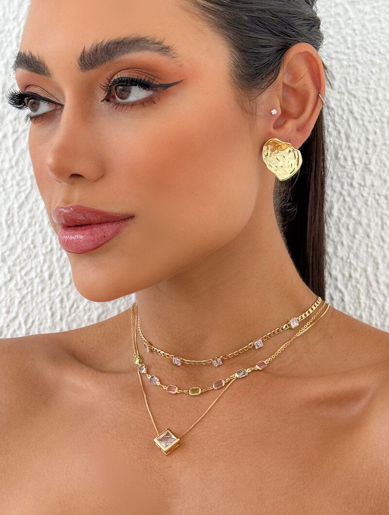 Trio de Joinhas Folheado a Ouro 18k e Prata Correntaria Fina com Zircônias Coloridas