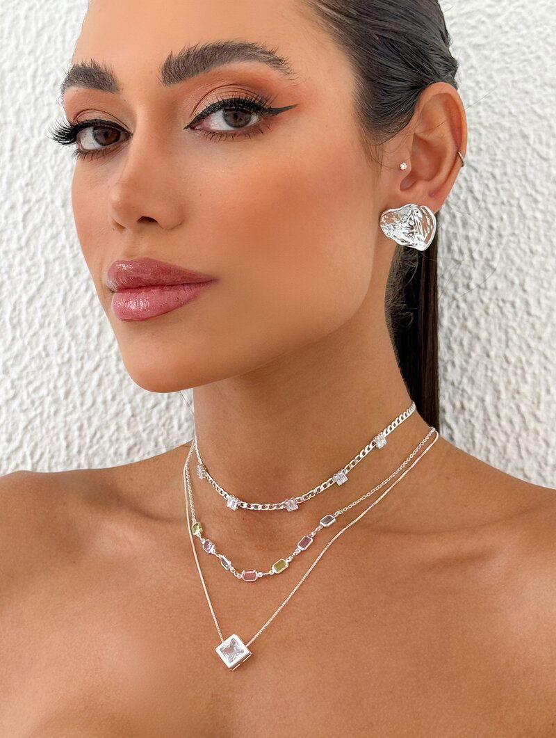 Trio de Joinhas Folheado a Ouro 18k e Prata Correntaria Fina com Zircônias Coloridas