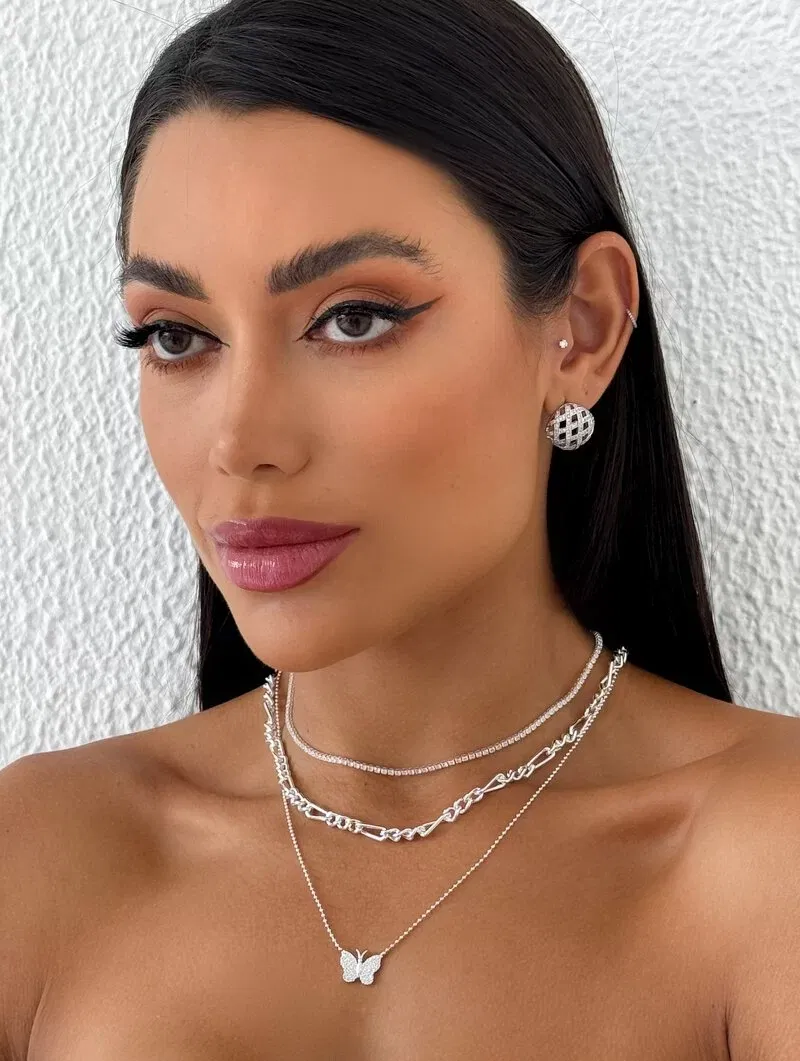 Trio de Joinhas Folheado a Ouro 18k e Prata Corrente, Micro Zircônias e Borboleta Cravejada