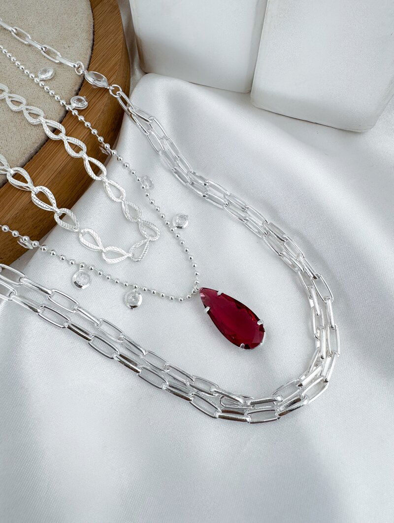 Trio de Joinhas Folheado a Ouro 18k e Prata Elos, Cristais e Gota de Zircônia