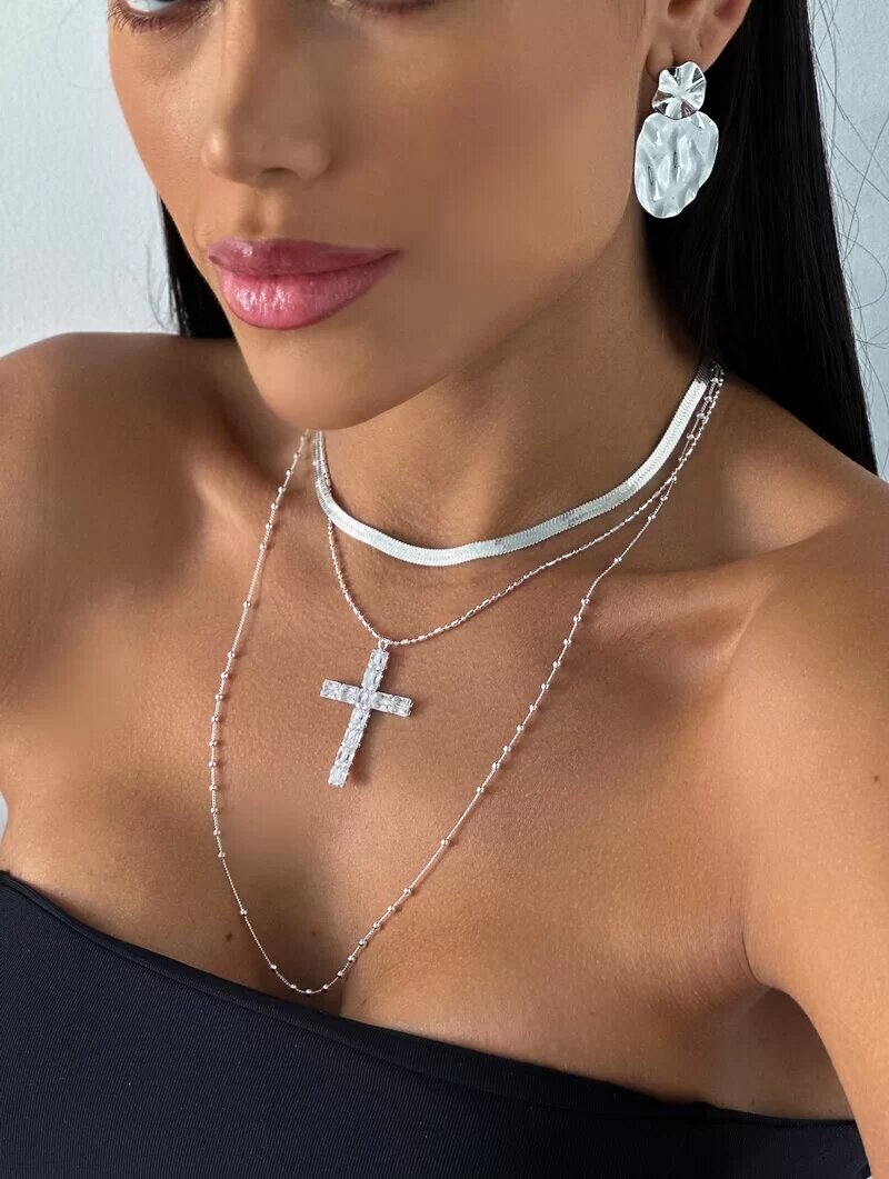 Trio de Joinhas Folheado a Ouro 18k e Prata Fita Laminada com Crucifixo de Navetes