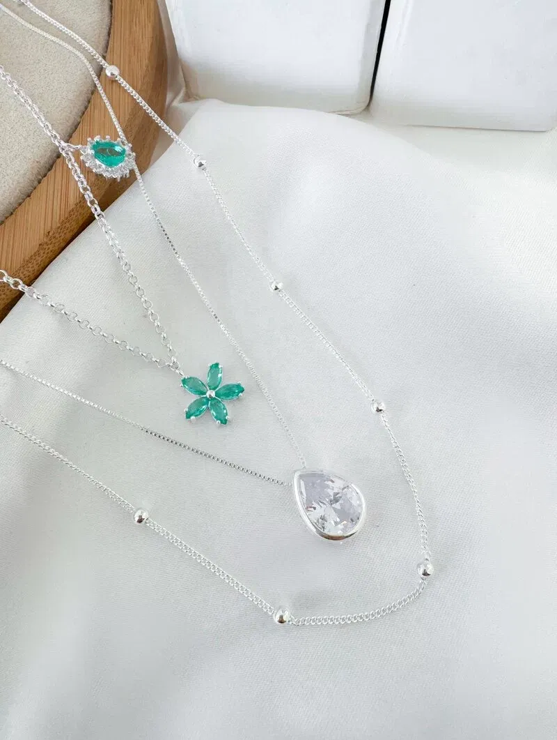 Trio de Joinhas Folheado a Ouro 18k e Prata Gota e Flor de Zircônia