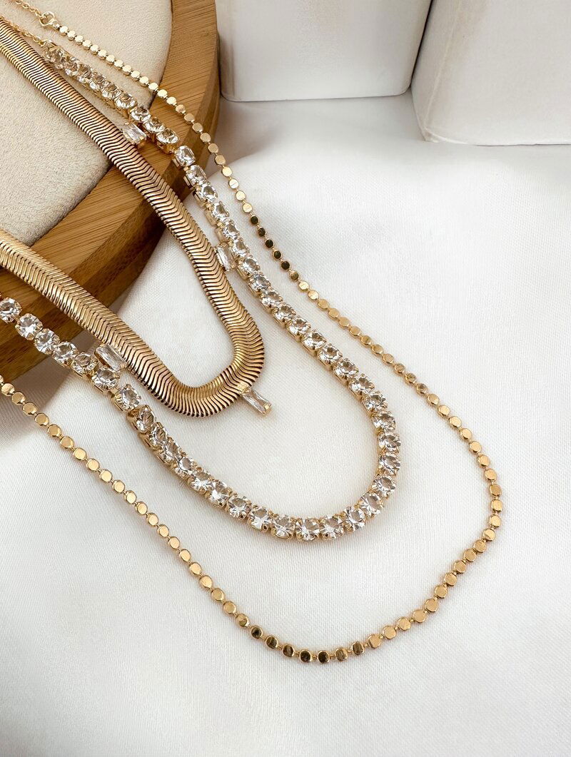 Trio de Joinhas Folheado a Ouro 18k e Prata Malha com Corrente de Zircônias