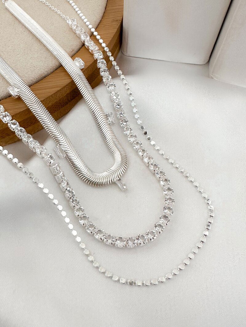 Trio de Joinhas Folheado a Ouro 18k e Prata Malha com Corrente de Zircônias