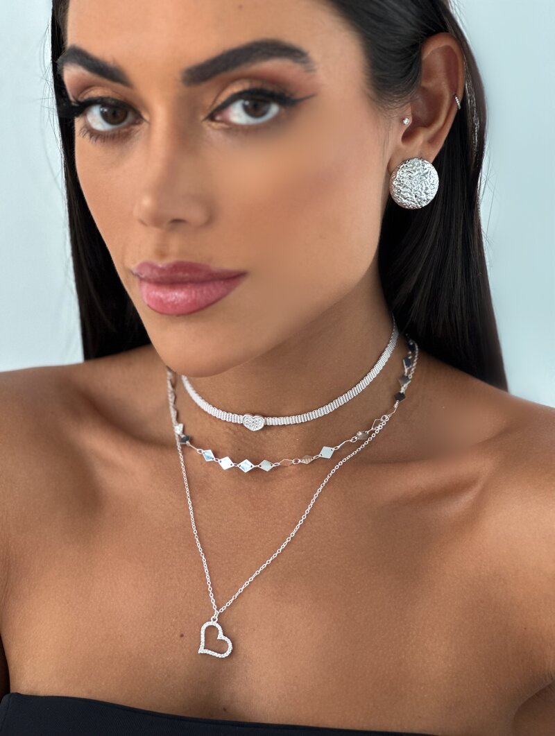 Trio de Joinhas Folheado a Ouro 18k e Prata Manta com Coração Cravejado