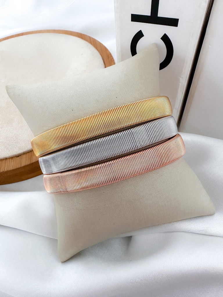 trio pulseiras folheada a ouro 18k e prata malha